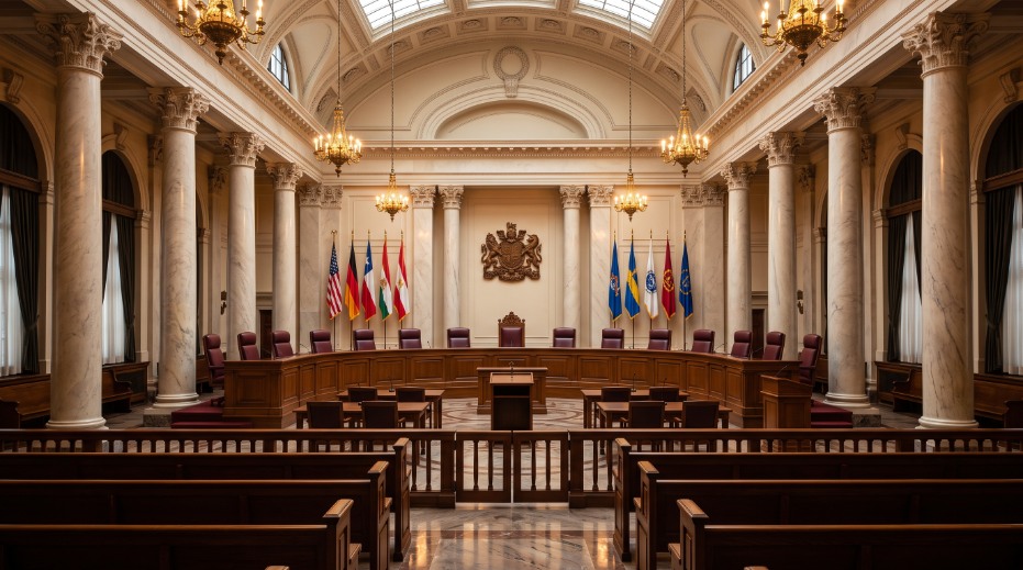 Constitutional court chamber interior — comparative legal remedies for constitutional crisis across democratic systems
